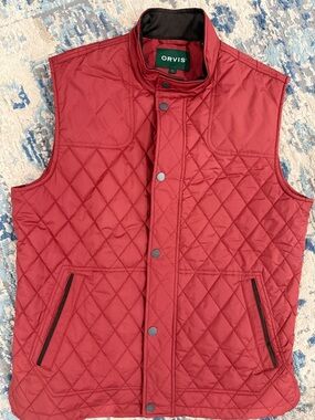 Orvis Men's Quilted Burnt Orange Vest with Snap Front